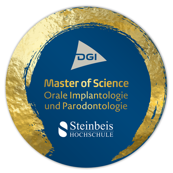 Siegel zum Master of Science in Oraler Implantologie und Parodontologie der Steinbeis Hochschule in Kooperation mit der Deutschen Gesellschaft für Implantologie (DGI)